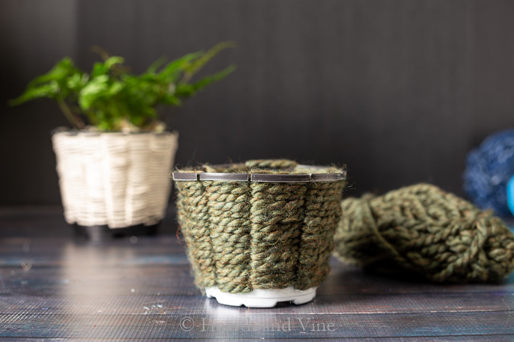 DIY woven planters with thick yarn