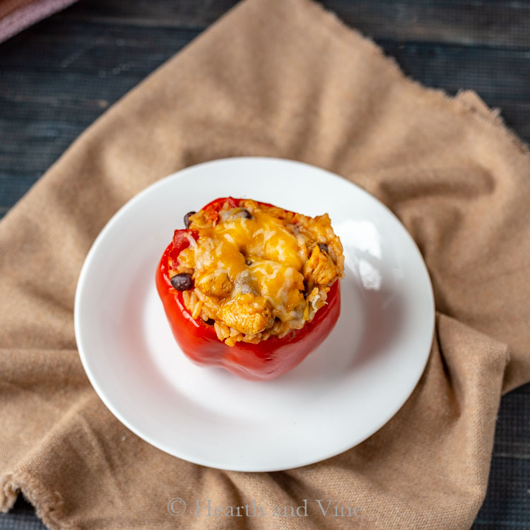 Mexican chicken stuffed red pepper on plate