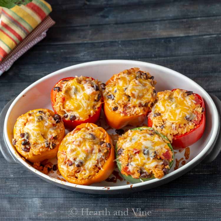 Mexican chicken stuffed peppers in casserole