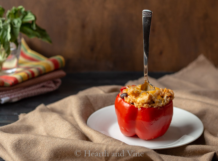 Mexican chicken stuffed pepper with fork