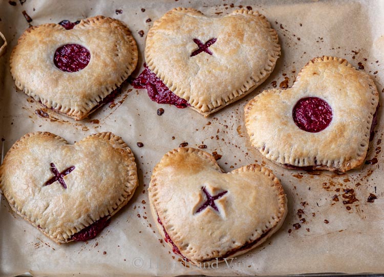 Heart shaped raspberry pies from the oven