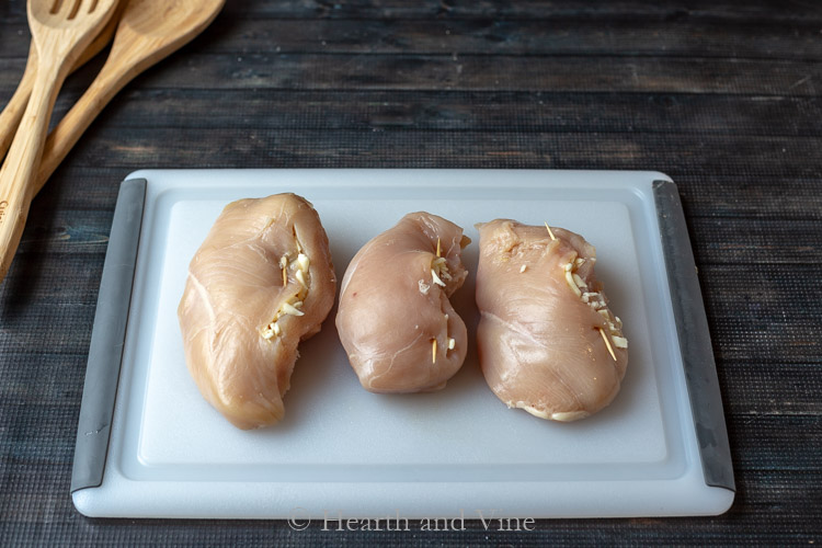 Skewered stuffed chicken breasts