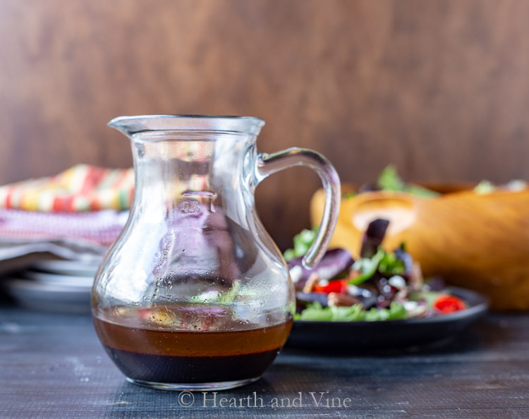 Carafe of sweet and spicy balsamic dressing