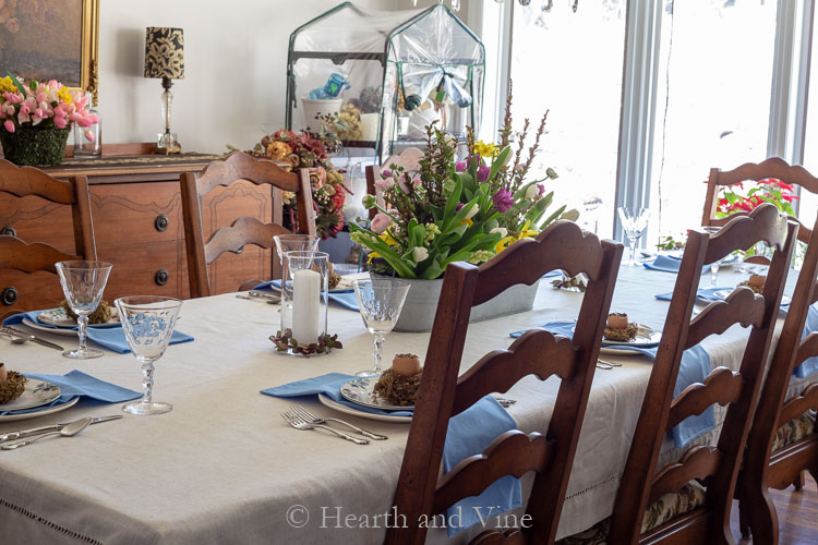 partial view of Easter tablescape