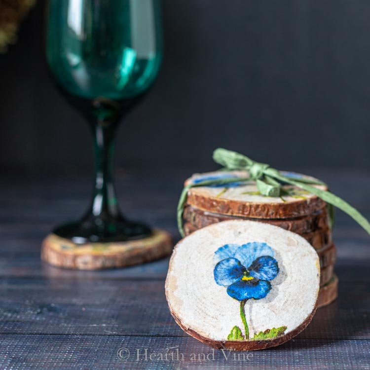 Decoupage on Wood Slices to Make Coasters