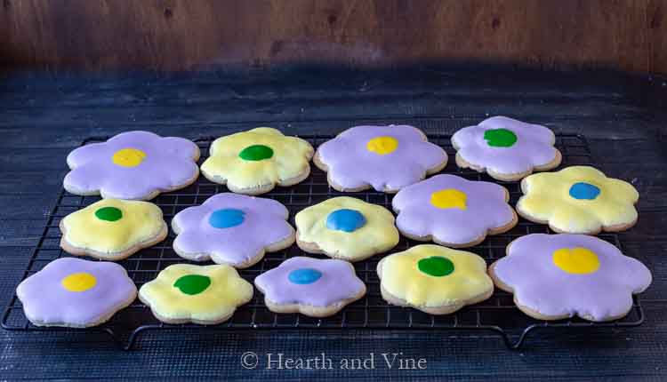 Tray of flower shaped sugar cookies
