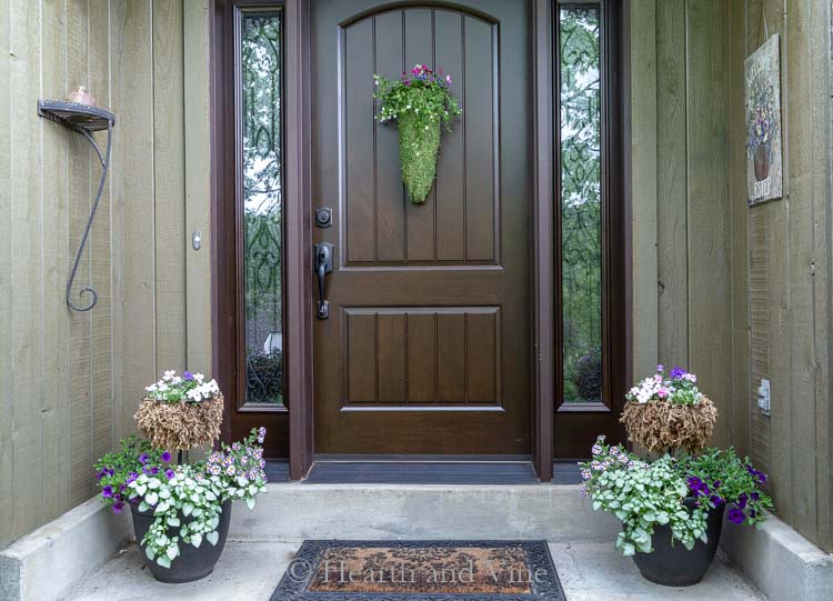 Front porch with DIY hanging planter on door