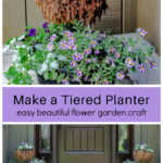 Tiered planter over a set on a front porch.