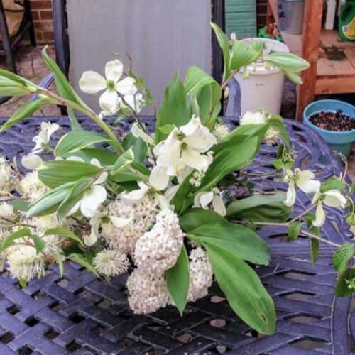Foraged spring flower centerpiece.