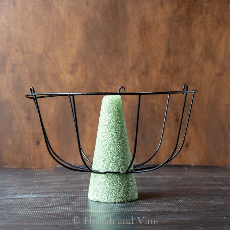 Styrofoam cone in hanging basket