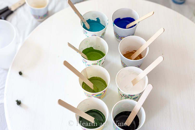 Acrylic pour paints in cups