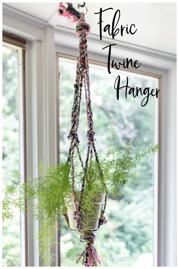 Asparagus fern in fabric twine hanger