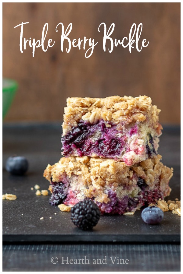 Stacked pieces of triple berry buckle