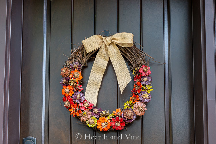 Pine cone wreath to look like flowers