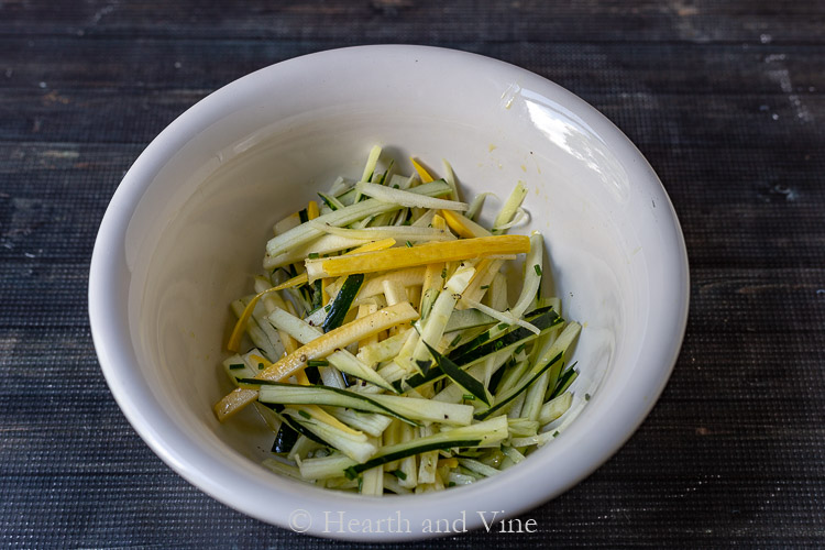 Julienne vegetables of zucchini and summer squash