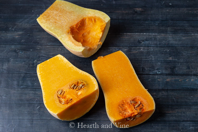 Fresh butternut squash cut in half lengthwise