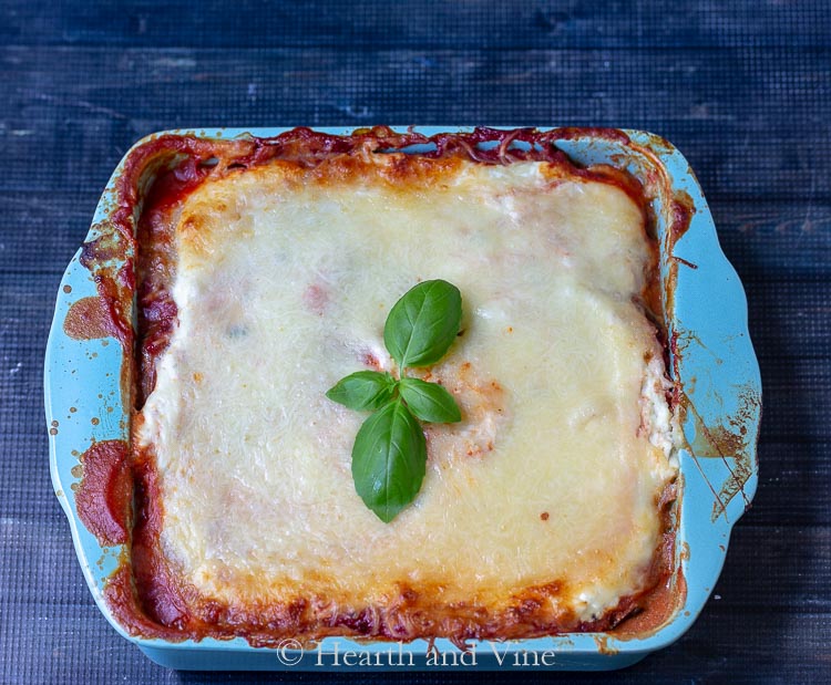 Pan of low carb eggplant lasagna