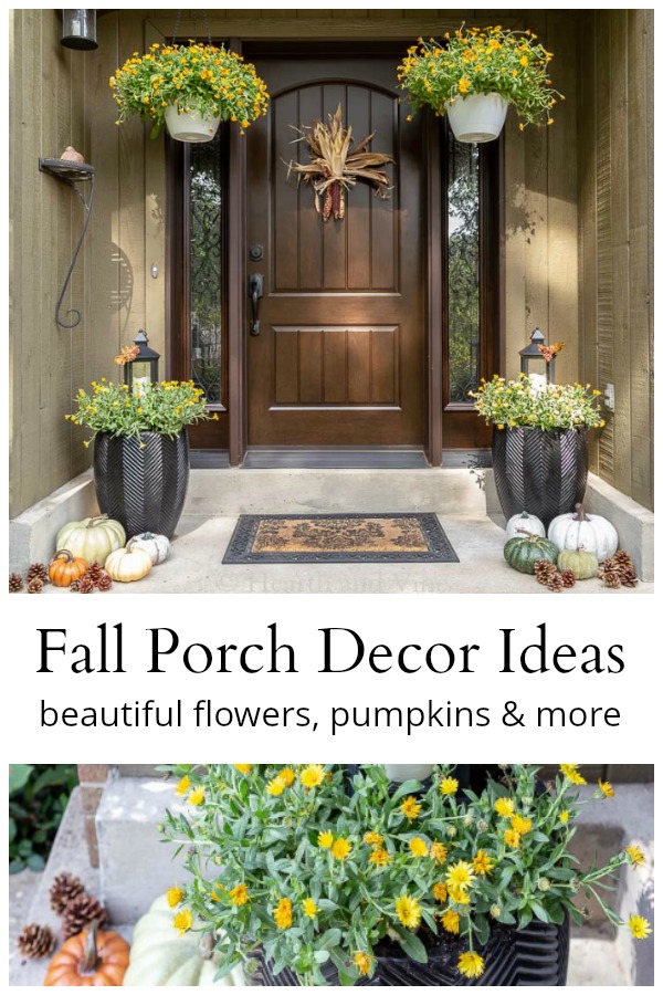 Fall Porch Decor - Beautiful Flowers, Pumpkins and More