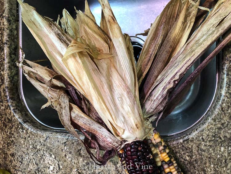 Corn husks in water