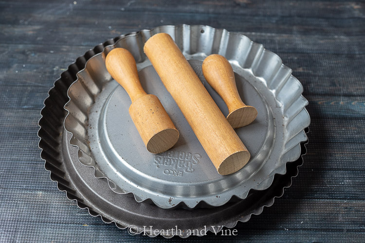 rolling pin cut up and metal pans