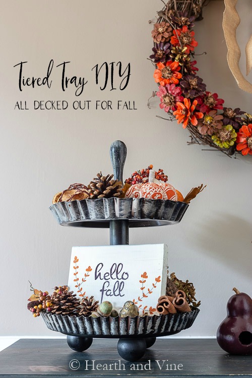 Fall decor on tiered tray