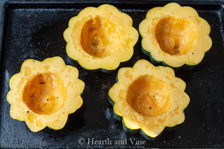 Acorn squash seeded and seasoned