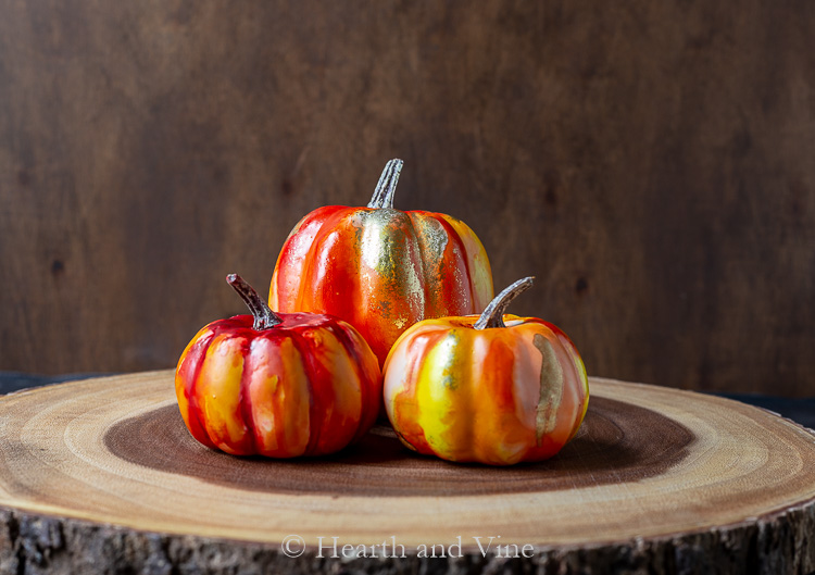 Red and orange alcohol ink pumpkins