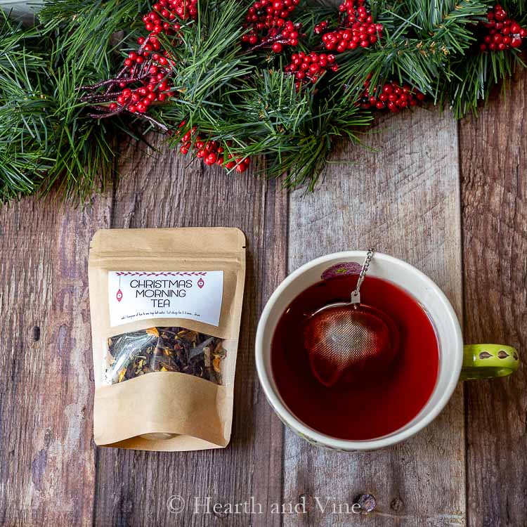 Bag of Christmas Morning tea and teacup