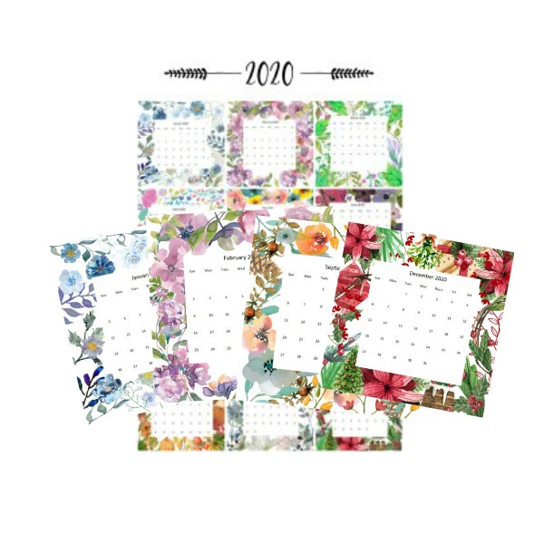 2020 Watercolor Printable Calendars by Month