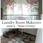 Lilac curtain and floral rug in laundry makeover