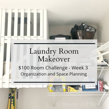 Laundry shelves and cabinet with text overlay