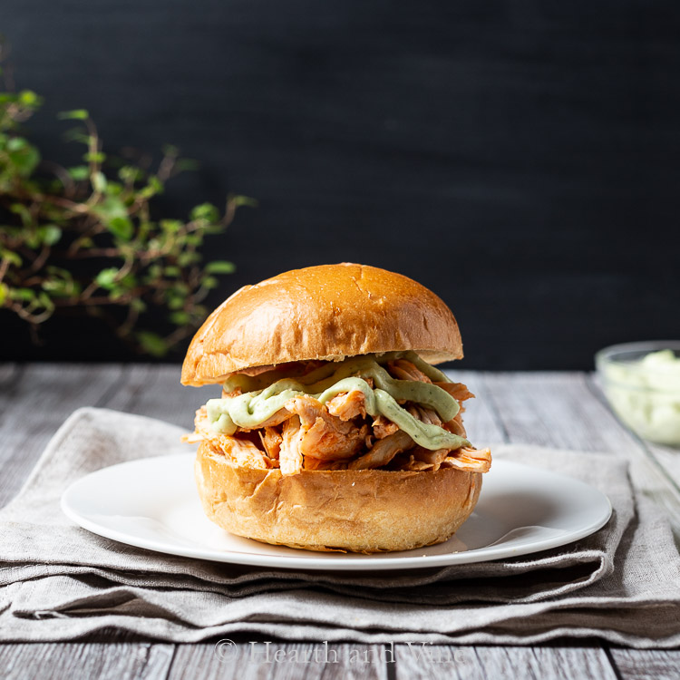 Shredded Buffalo Chicken Sandwich on a plate