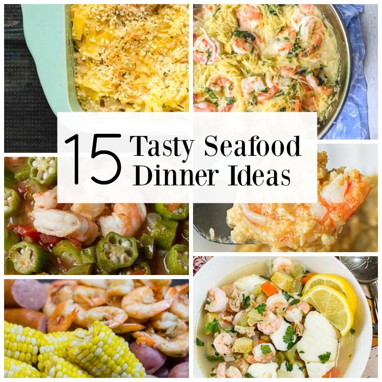 Seafood dinner collage