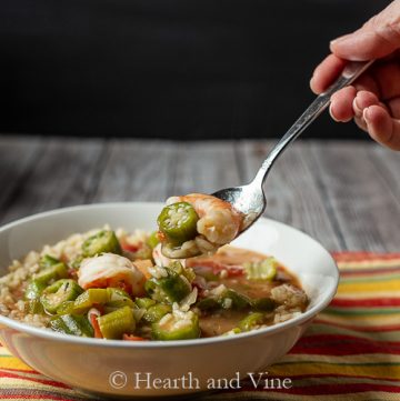 Spoonful of shrimp gumbo