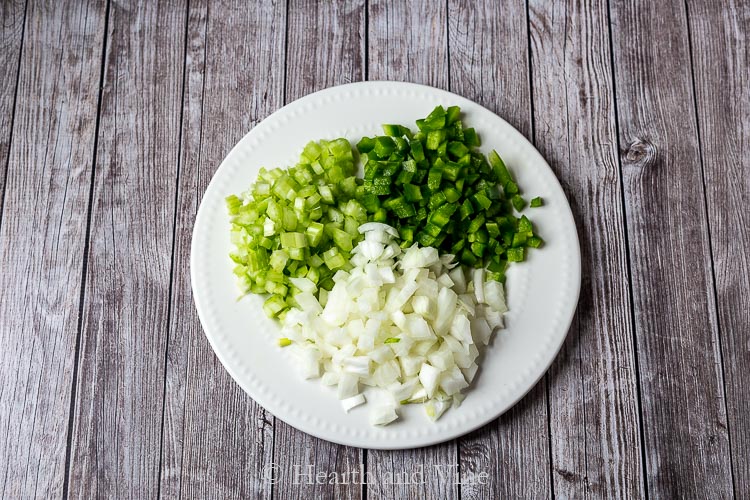 Chopped onion, celery and green peppers