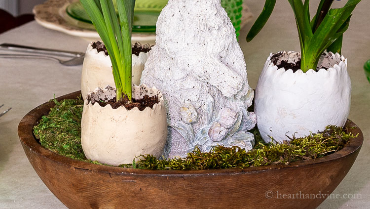 Dough bowl Easter centerpiece with moss