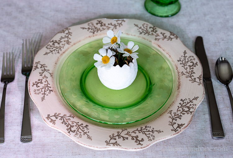 Clay egg planter on table setting