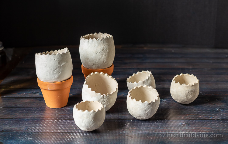 Dried clay egg planters