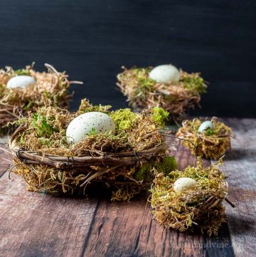 Handmade bird nests with eggs