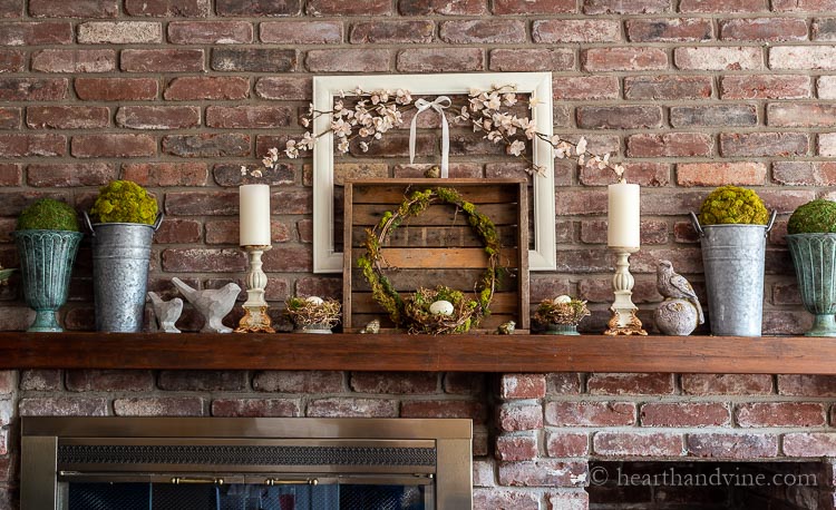 Spring mantel decorated