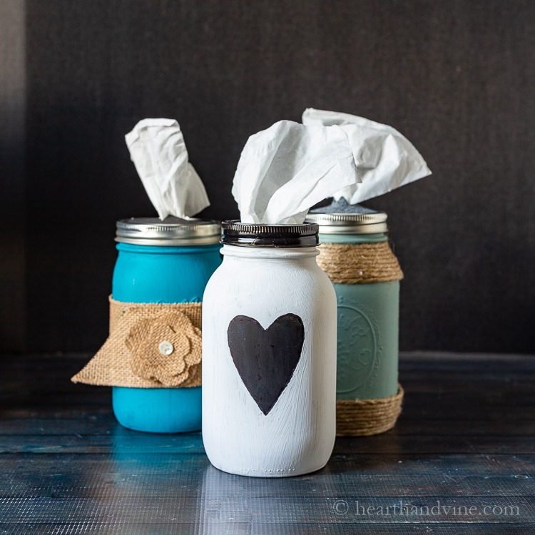 Three mason jar tissue holders