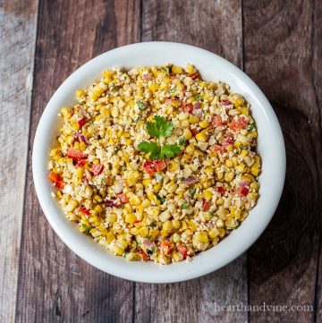 Aerial view of Mexican street corn salad.