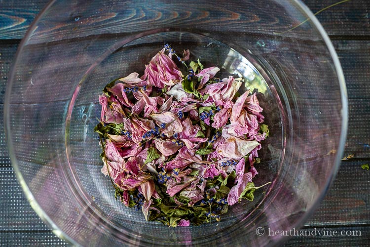 Dried flower petals in a bowl