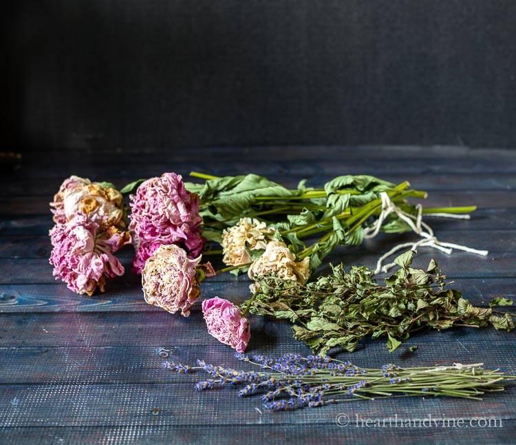 Dried peonies, mint and lavender.