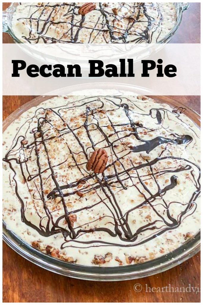 Two pecan ball pies with text overlay