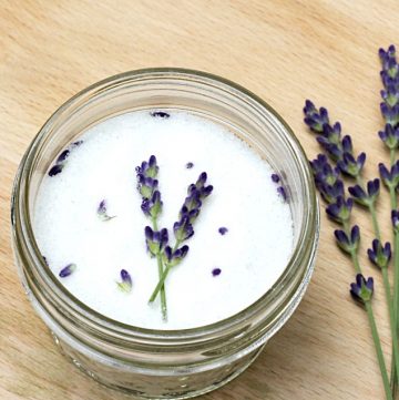 Jar of lavender sugar and fresh lavender branches