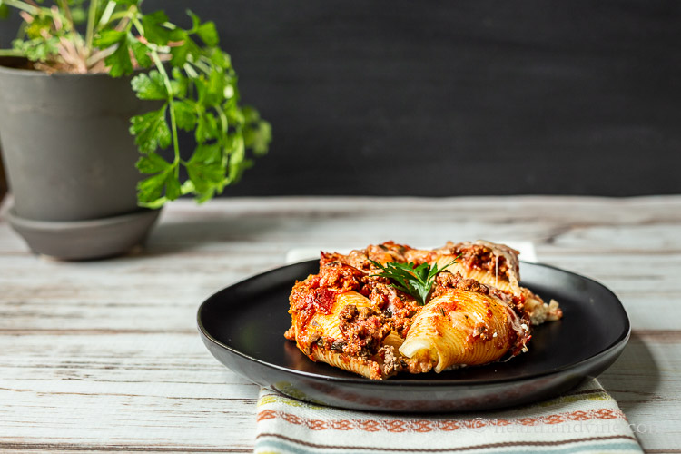 Italian stuffed shells on plate