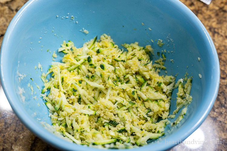 Mixture of grated zucchini, cheese, egg, bread crumbs and spices.