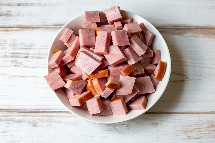 Diced ham steak.