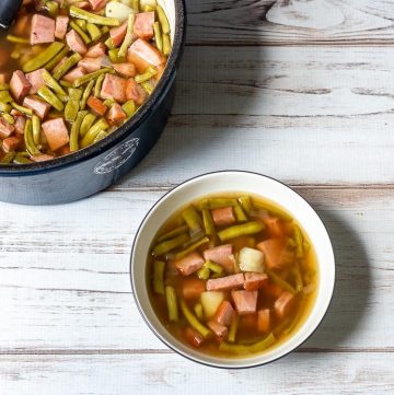 Bowl of ham and green bean soup